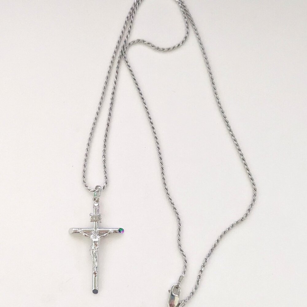 LIRM 925 Sterling Silver Italy Cross Crucifix Pendant Necklace 20"